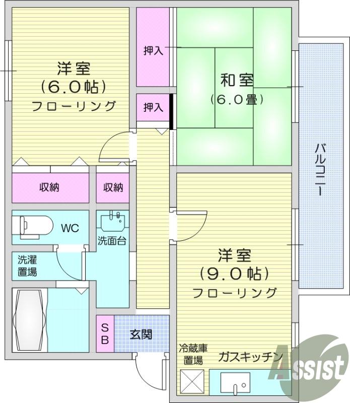 ロイヤルパーク広瀬E棟(2LDK/2階)の間取り写真