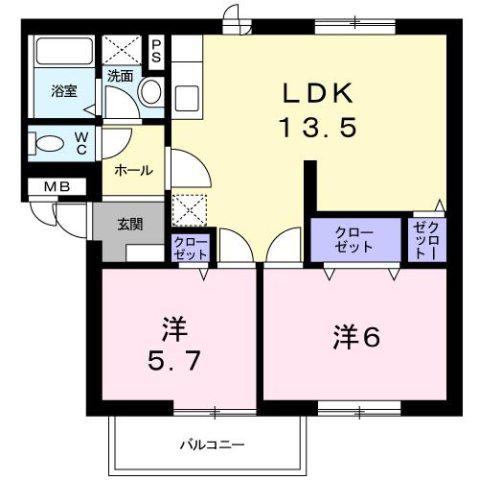 アドバンスA棟(2LDK/2階)の間取り写真