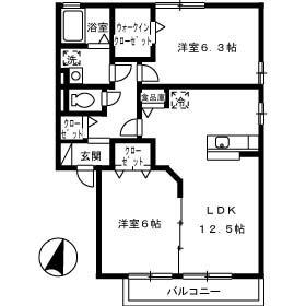 アルカディア(2LDK/2階)の間取り写真