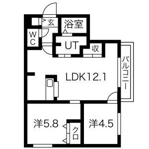 ミカエルアルファVI(2LDK/2階)の間取り写真