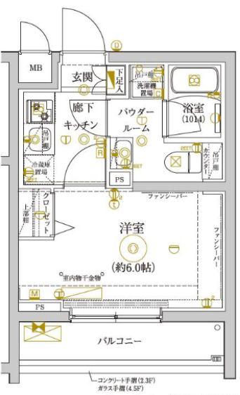 レアライズ新丸子II(1K/3階)の間取り写真