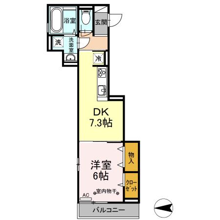 パレス国立(1DK/2階)の間取り写真
