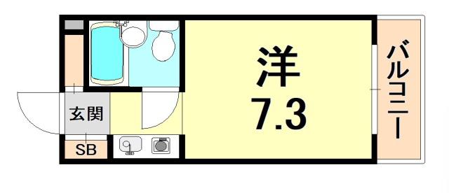 シャンブルド甲東園(ワンルーム/2階)の間取り写真