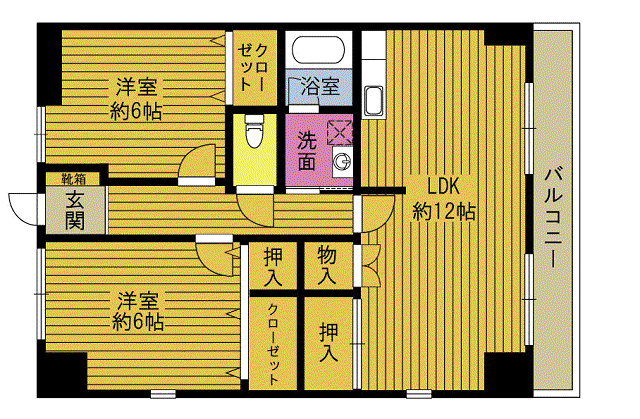 グランベル原川(2LDK/3階)の間取り写真