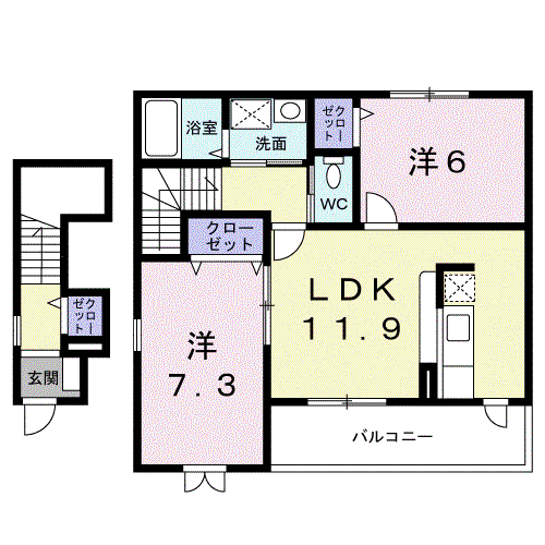 エスポワールTU(2LDK/2階)の間取り写真