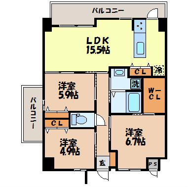 SQUARE CODE TATEIWA(3LDK/4階)の間取り写真