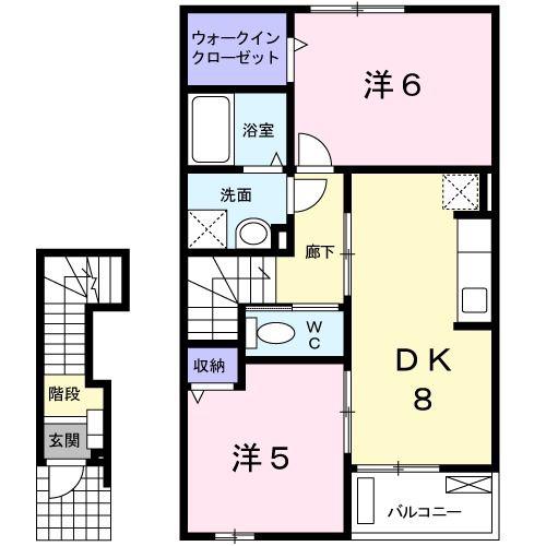 クレストール翔I(2DK/2階)の間取り写真
