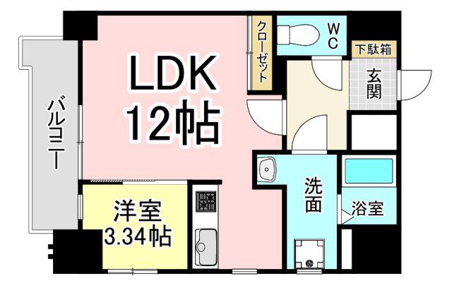 ブルースクエアー響V(1LDK/12階)の間取り写真