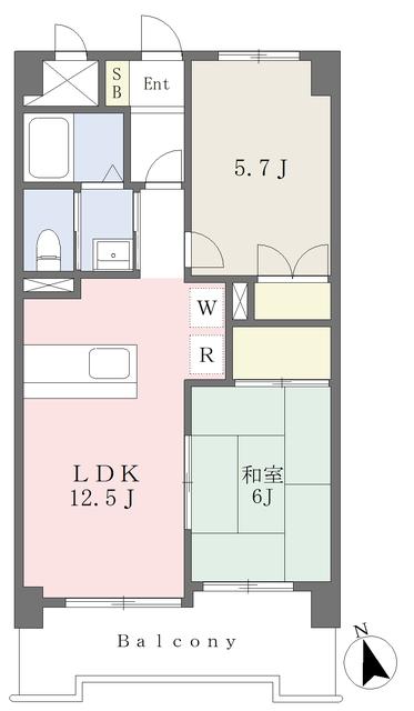アルファコートB棟(2LDK/3階)の間取り写真