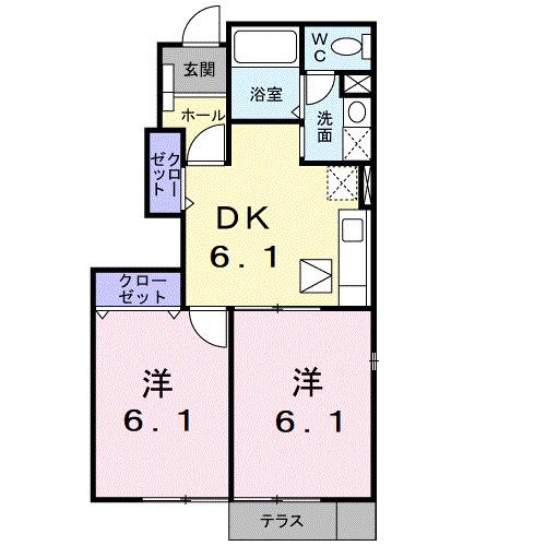 エクセルグリーン(2DK/1階)の間取り写真