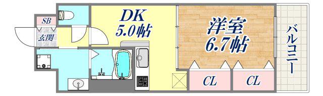 プレジール三ノ宮2(1DK/5階)の間取り写真