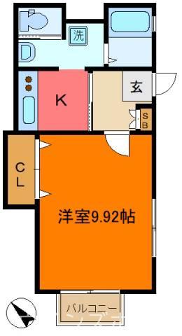 ハイツY B棟(1K/2階)の間取り写真