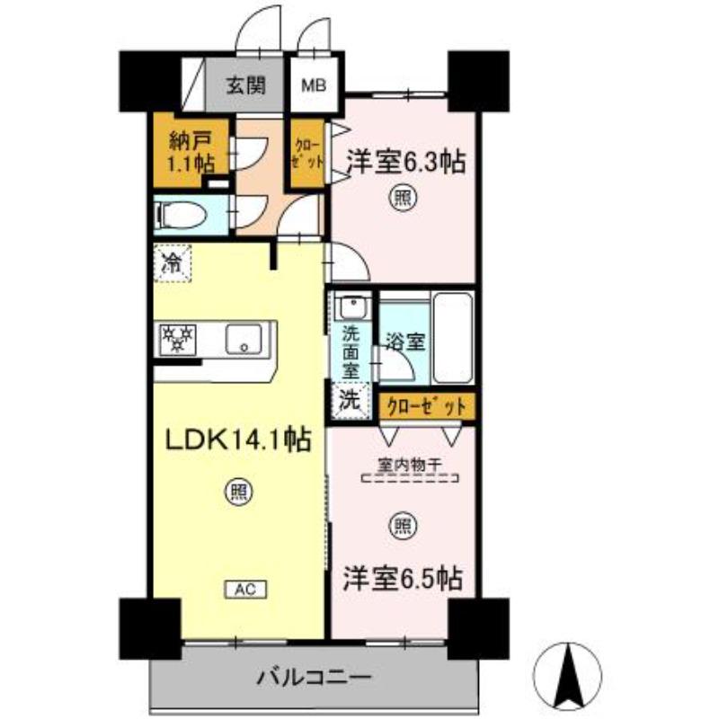 ロージェ泉中央(2LDK/12階)の間取り写真