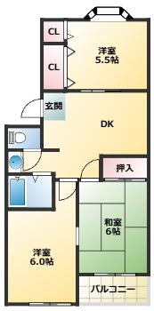 パークサンハイツ(3DK/2階)の間取り写真