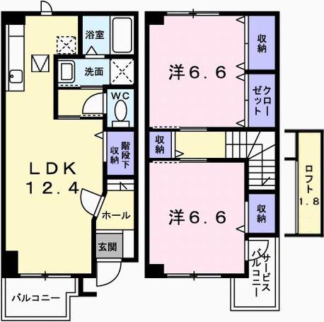 サニーハートB(2LDK/1階)の間取り写真