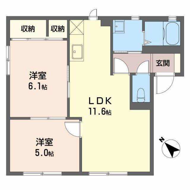 GREEN HILLS西尾 F(2LDK/1階)の間取り写真