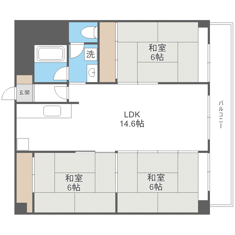 手稲パークビル(3LDK/4階)の間取り写真