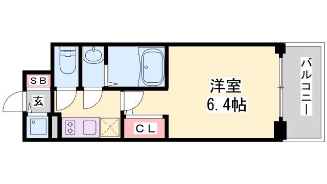 エスリード神戸兵庫駅マリーナスクエア(1K/4階)の間取り写真