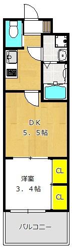 ビガーポリス416天満四丁目II(1DK/3階)の間取り写真