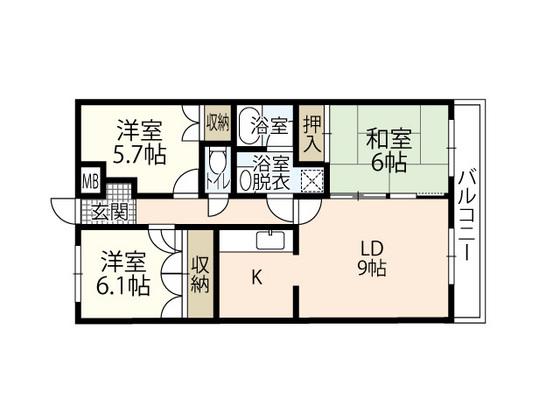 溝手ビル(3LDK/3階)の間取り写真
