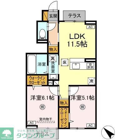 ハレカフア(2LDK/1階)の間取り写真