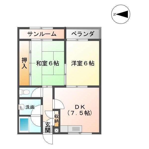レジデンススバル(2DK/2階)の間取り写真