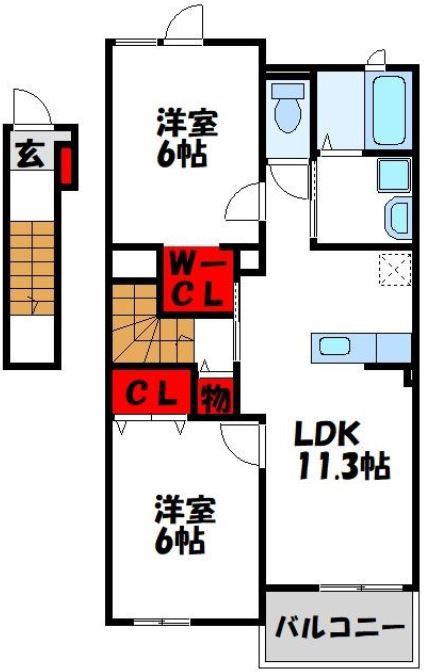 エレガント ヴェルスII B(2LDK/2階)の間取り写真