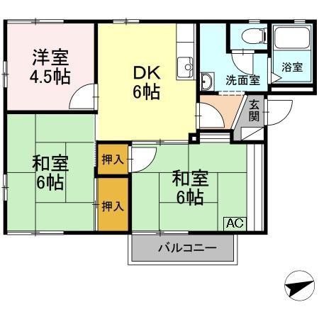 エスパシオ芝田 B棟(3DK/2階)の間取り写真