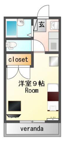 ホワイトローズII(1K/1階)の間取り写真