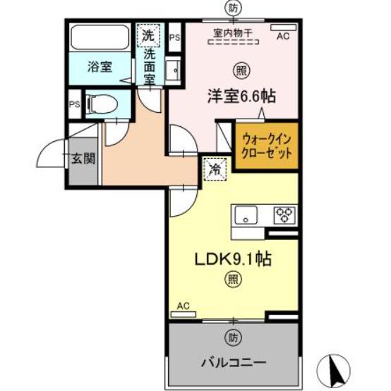 PREMILIFE汐見(1LDK/2階)の間取り写真