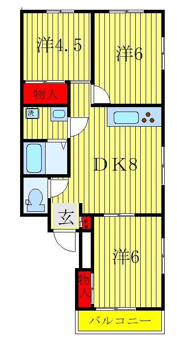 古屋マンション(3LDK/2階)の間取り写真