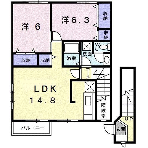 コートヤードB(2LDK/2階)の間取り写真