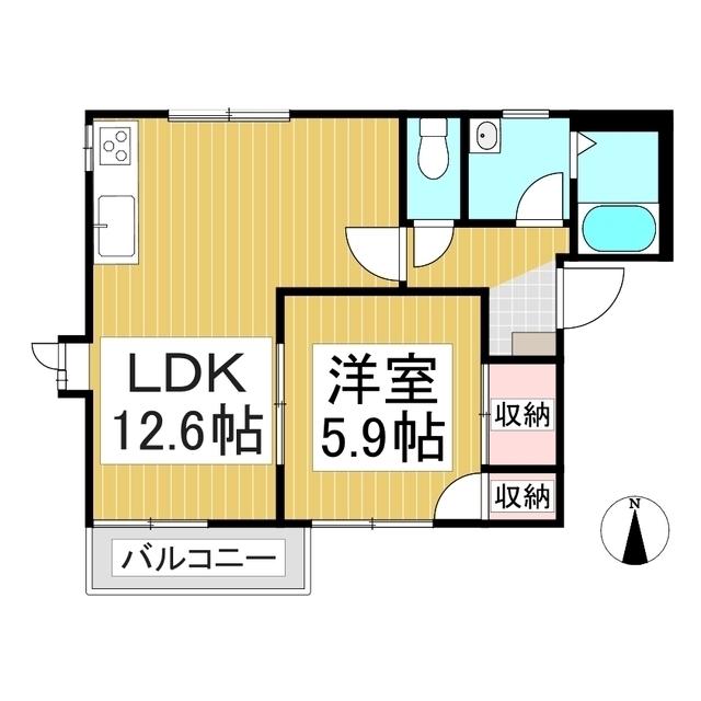 ディアスキタコー B棟(1LDK/2階)の間取り写真