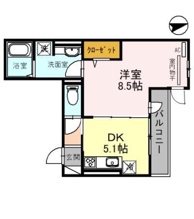 ユニヴェール(1DK/2階)の間取り写真