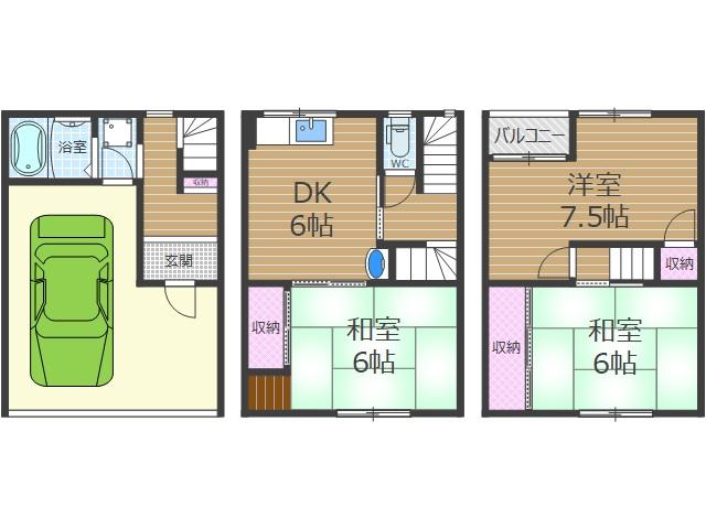 桑田町テラスハウス(3DK/1階)の間取り写真