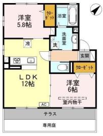 アンベリール B棟(2LDK/1階)の間取り写真