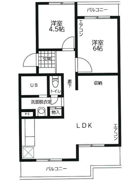 アスパイヤ若草台(2LDK/2階)の間取り写真