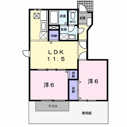 グランドールII C棟(2LDK/1階)の間取り写真