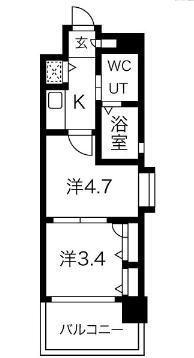 F・PARC 西新(2K/11階)の間取り写真
