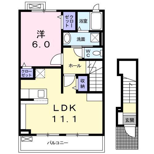 レイクサイドB(1LDK/2階)の間取り写真