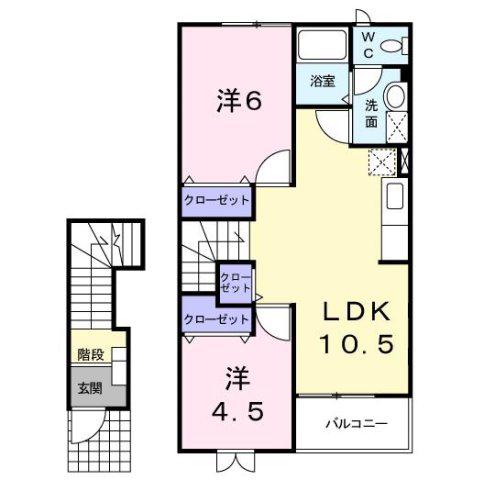 K-13A(2LDK/2階)の間取り写真