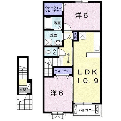 シャロームK(2LDK/2階)の間取り写真