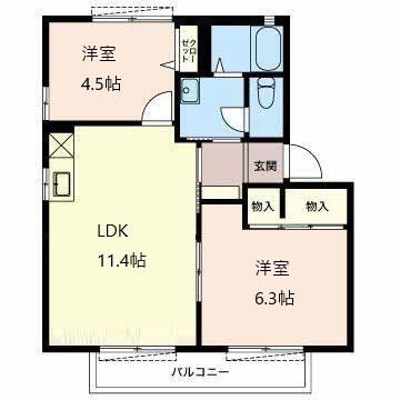 プラテアII(2LDK/2階)の間取り写真