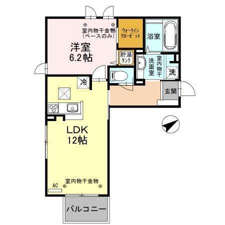 北陸新幹線 小松駅 徒歩17分 3階建 築10年(1LDK/1階)の間取り写真