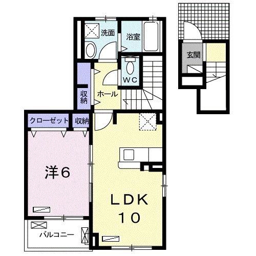 グランペ西ノ山(1LDK/2階)の間取り写真