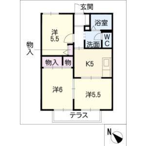 ディアス花水木 A棟(3K/1階)の間取り写真