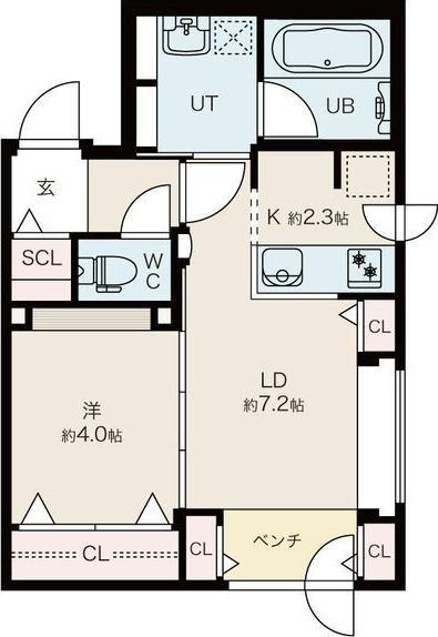 CREA南5条(1LDK/4階)の間取り写真