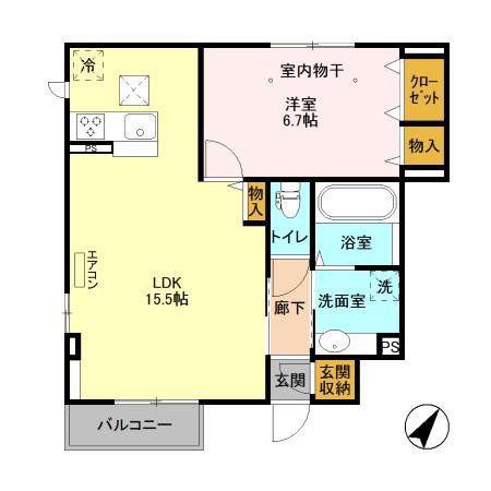 コンフォーレB棟(1LDK/1階)の間取り写真