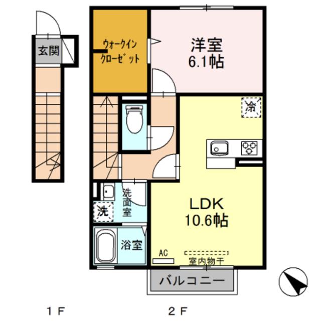 ファミール祗園(1LDK/2階)の間取り写真