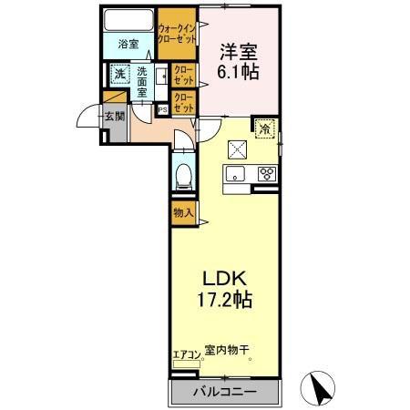 グランテージ海神 D(1LDK/1階)の間取り写真